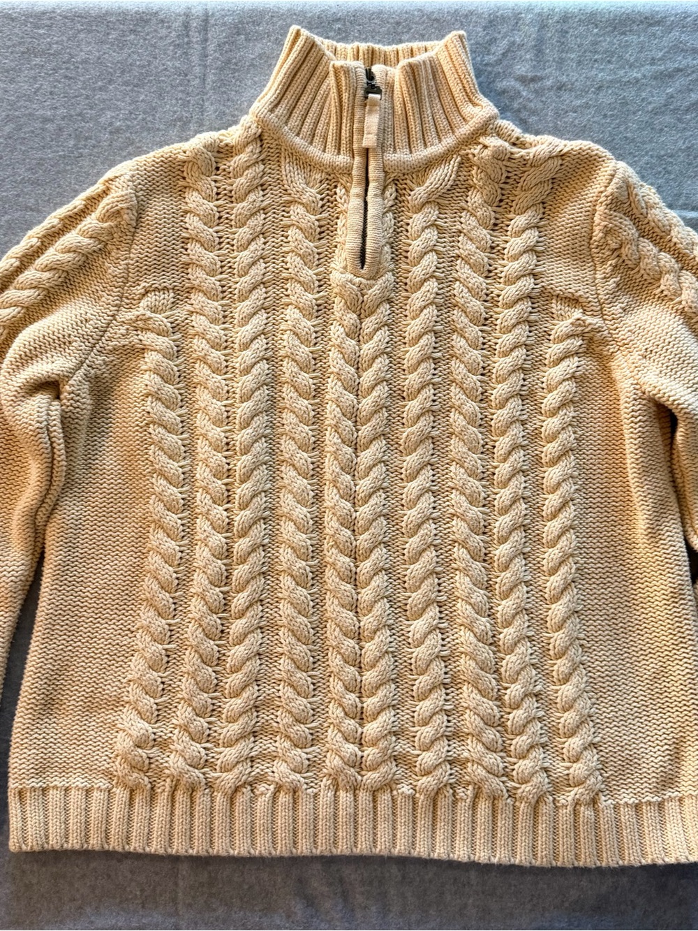 Leo & Nicole Chunky Cable Knit Quarter-Zip Mock Turtleneck Sweater Pale Yellow L